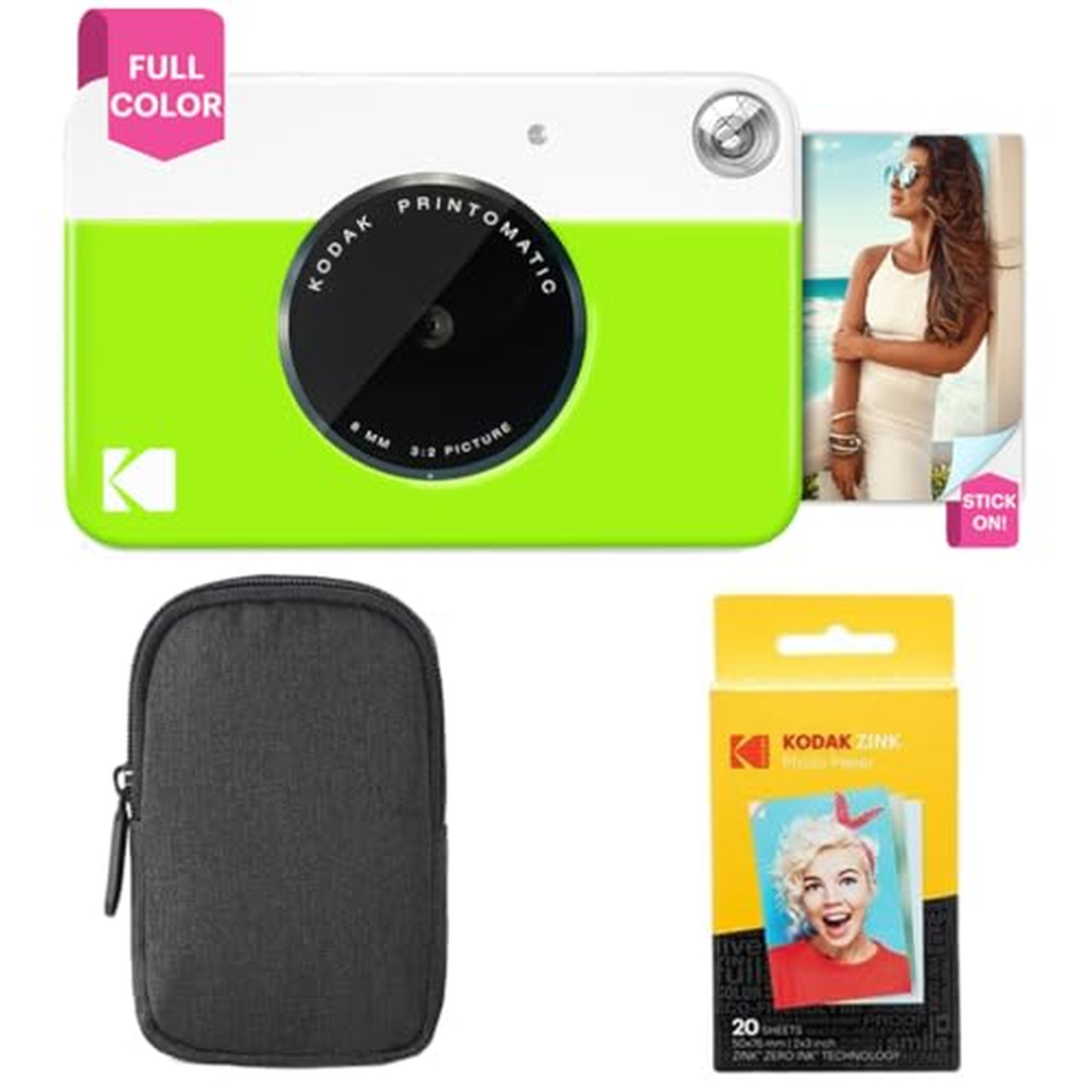 Instantní fotoaparát KODAK Printomatic zelený Základní balení + zinkový papír 20 listů Pouzdro + pohodlný popruh na krk